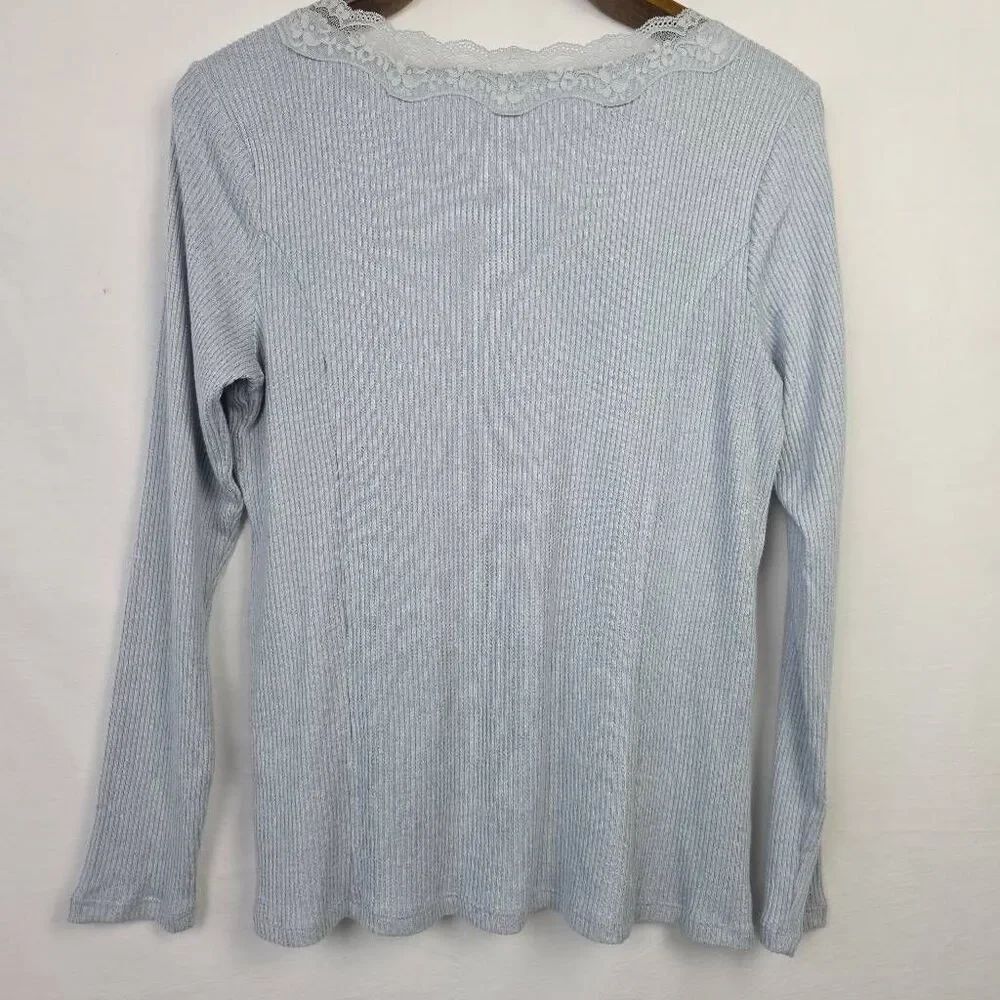 Maurices Lace Trim Rib Knit Top Large Light Blue - Picture 6 of 9